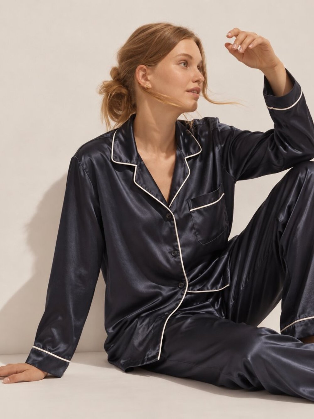 Victoria's Secret Angel Satin Long Pajama Set, Black, Size XS